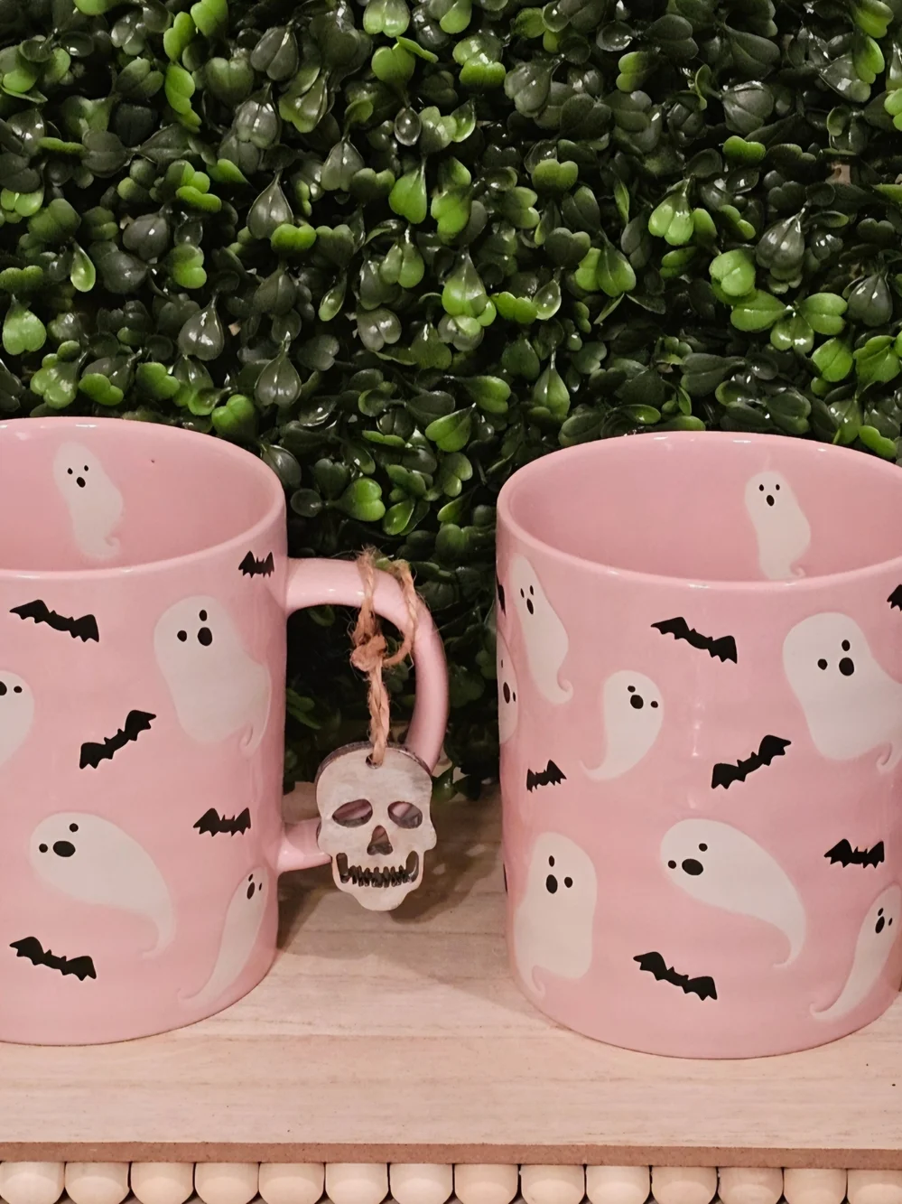 Pink Ghost & Bat Ceramic Mug Set by